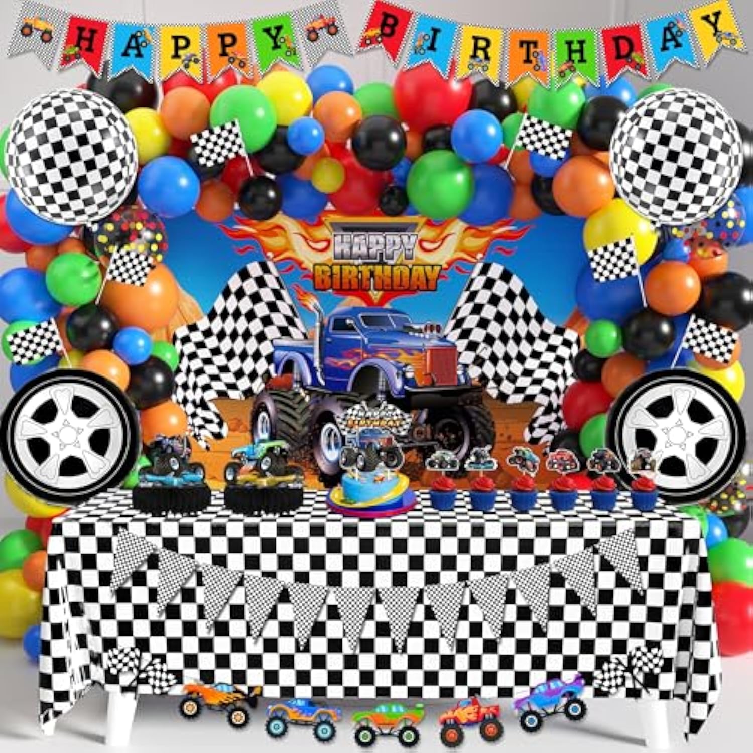 Truck Party Supplies Set – 99pcs Construction Theme Decor with Backdrop, Balloons & More