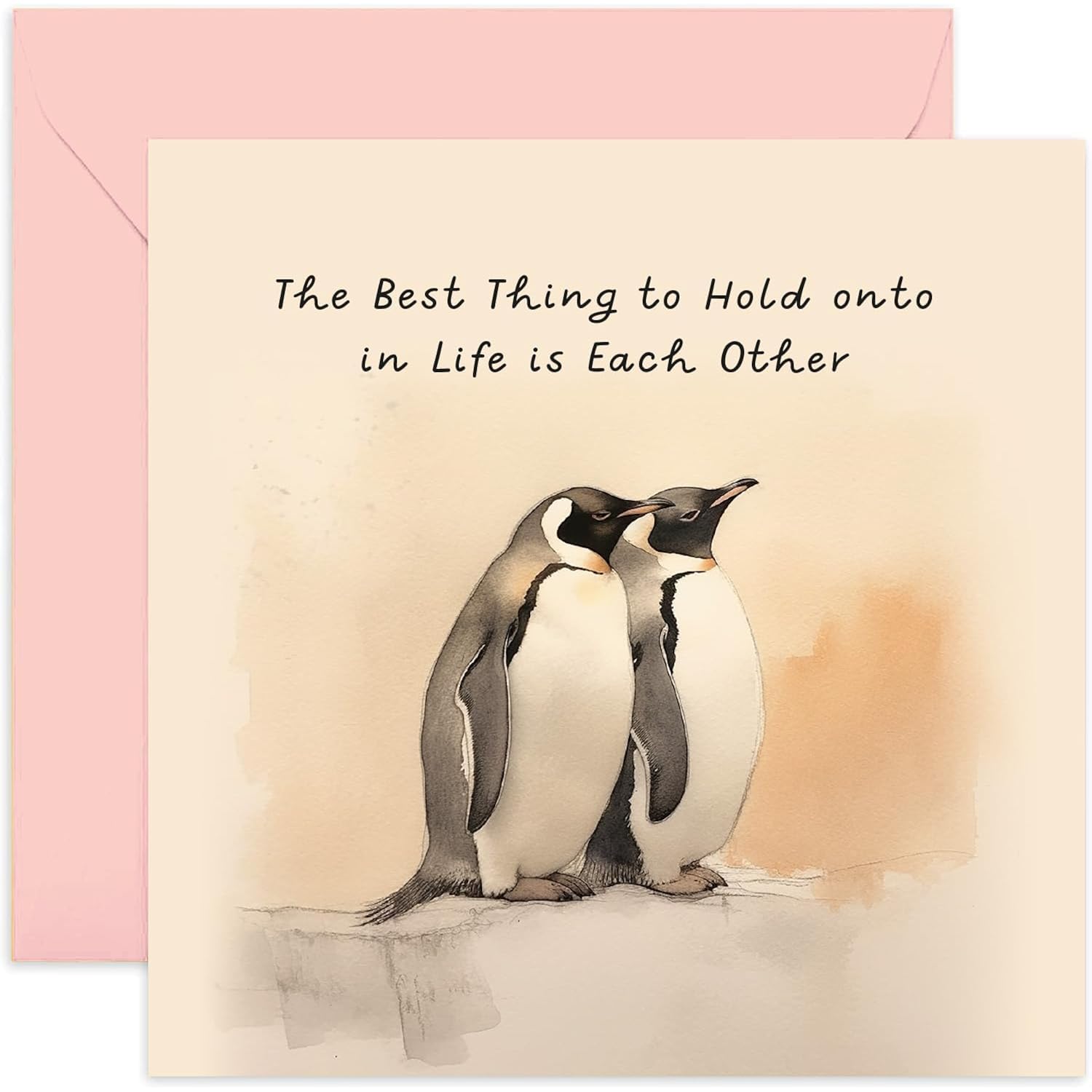 Old English Co. Wedding Anniversary Card For Husband - 'Hold Onto Eachother' - Romantic Penguin Card For Wife Girlfriend, Boyfriend, Husband - Sweet Quote For Couple | Blank Inside Envelope