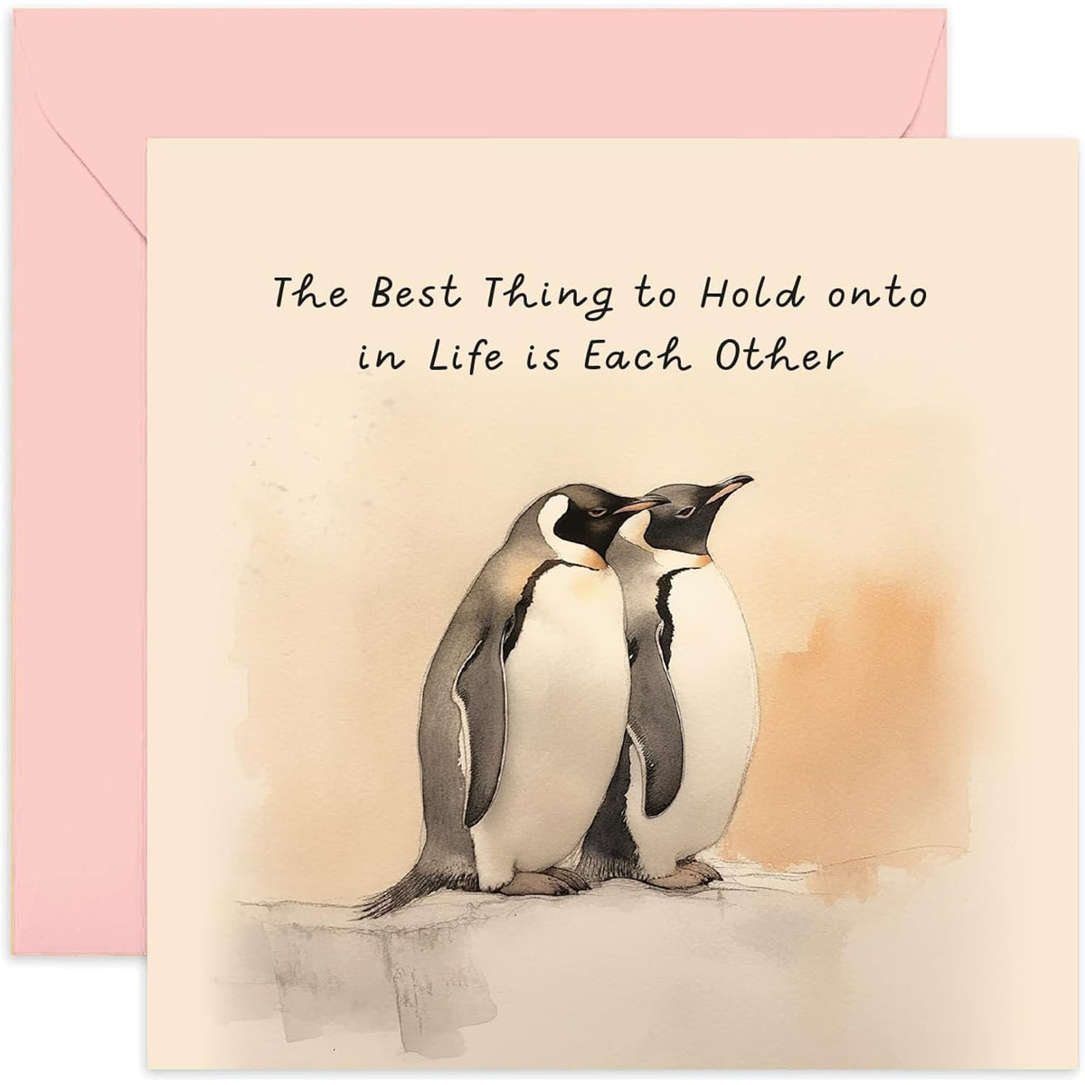 Old English Co. Wedding Anniversary Card For Husband - 'Hold Onto Eachother' - Romantic Penguin Card For Wife Girlfriend, Boyfriend, Husband - Sweet Quote For Couple | Blank Inside Envelope