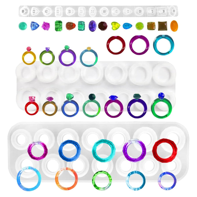 3 Pcs Epoxy Resin Ring Mold, Silicone Ring Molds Diamond Jewelry Mold With Round And Rhombic Face Different Sizes Ring Jewelry Resin Casting Mold For Pendants And Crafts Making