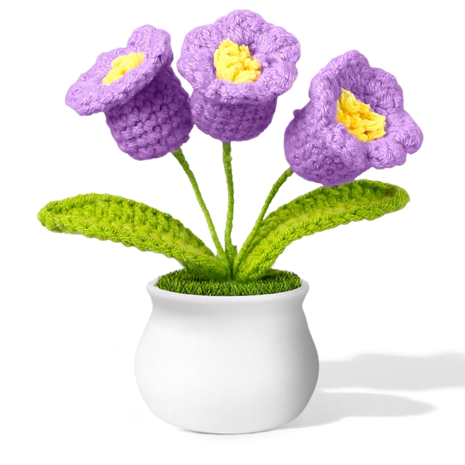 Artificial Bell Orchid Flowers Crochet Flowers, Handmade Crochet 3 Purple Crocheted Flower, Knitted Flower For Home Office Car Decor To Friends Kids Family