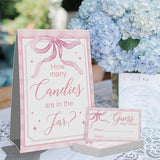 Guess How Many Candies Sign(1 Standing Sign-50 Guessing Cards) Pink Bow Theme Activities Cards Kit For Baby Showers, Newborn Parties, Bridal Shower, Engagement, Wedding Shower, Birthdays-58