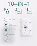 Surge Protector Outlet Extender 6 Outlets 4 USB Ports Night Light 1800J Wall Plug White