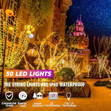 25Ft 50 Counts Yellow Led Christmas Lights - Commercial Grade Outdoor Waterproof, Wide Angle Green Wire, Xmas Tree Light