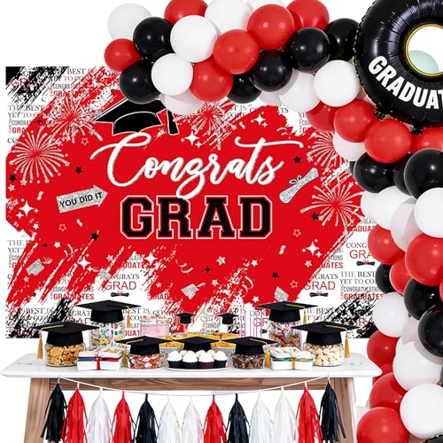 Graduate Backdrop 7x5ft Congrats Grad Red 2026 Graduation Party Decorations Background Class of 2026 Photography Backdrops