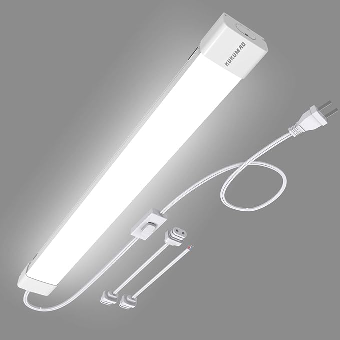 2FT Plug In LED Tube Light Fixture 18W 5000K Linkable Triproof Cabinet Light for Garage Kitchen