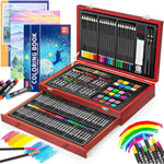 Art Supplies, 150-Pack Deluxe Wooden Art Set Crafts Drawing Painting Kit With 2 -Sketch Pads, 1-Coloring Book, Gift Box For Kids Adults Artist Beginners Teens Girls Boys 5 6 7 8 9 10 11 12