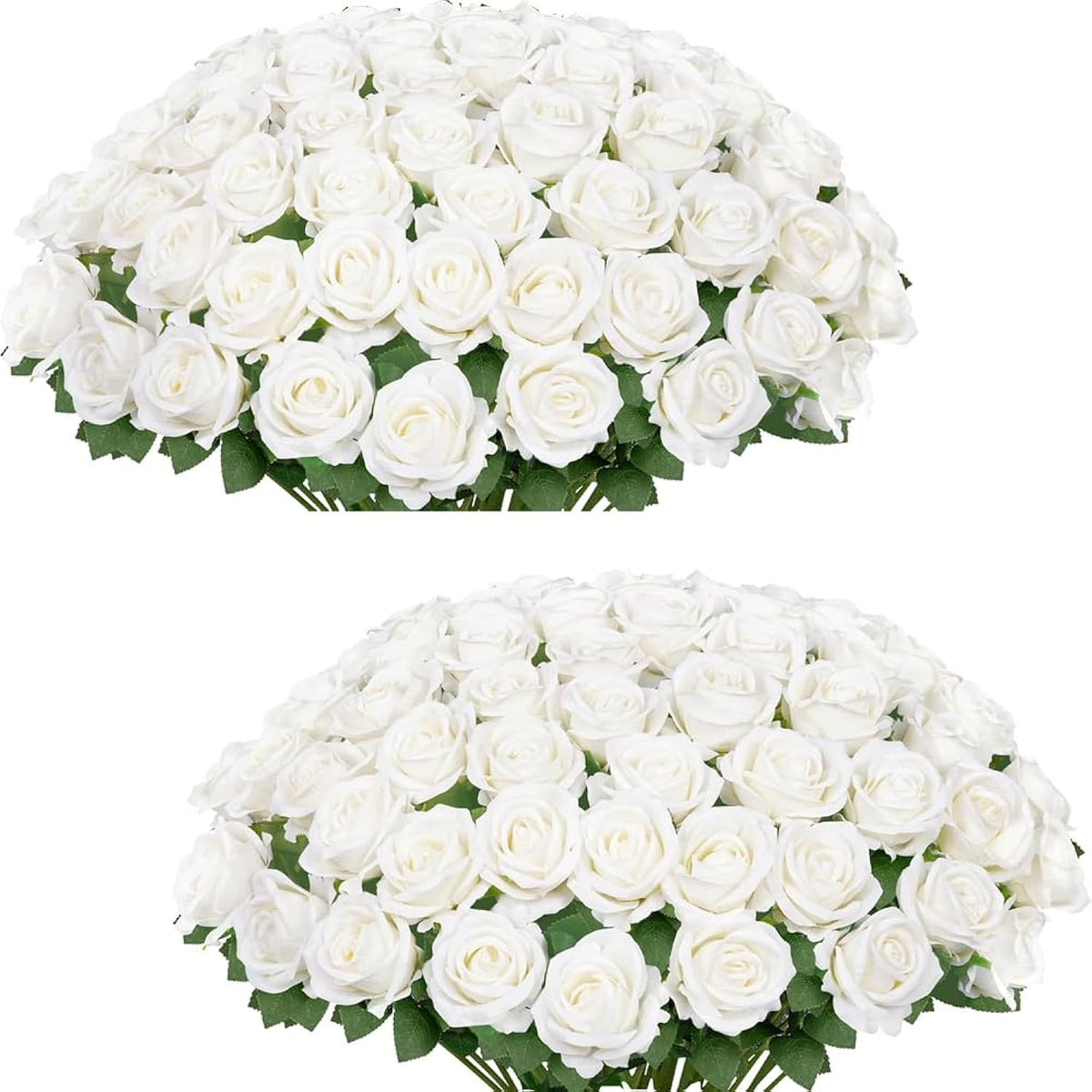 Artificial Roses 50 Pcs Velvet Silk Rose Real Touch Long Stem Fake Flowers Bulk For Flower Arrangement Wedding Centerpieces Home Party Decor (White)