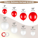 130Pcs Red And White Balloons Garland Arch Kit, 18 12 10 5 Inch Different Sizes Pack Red White Latex Balloon For Wedding Baby Shower Birthday Christmas Party Garland Decoration
