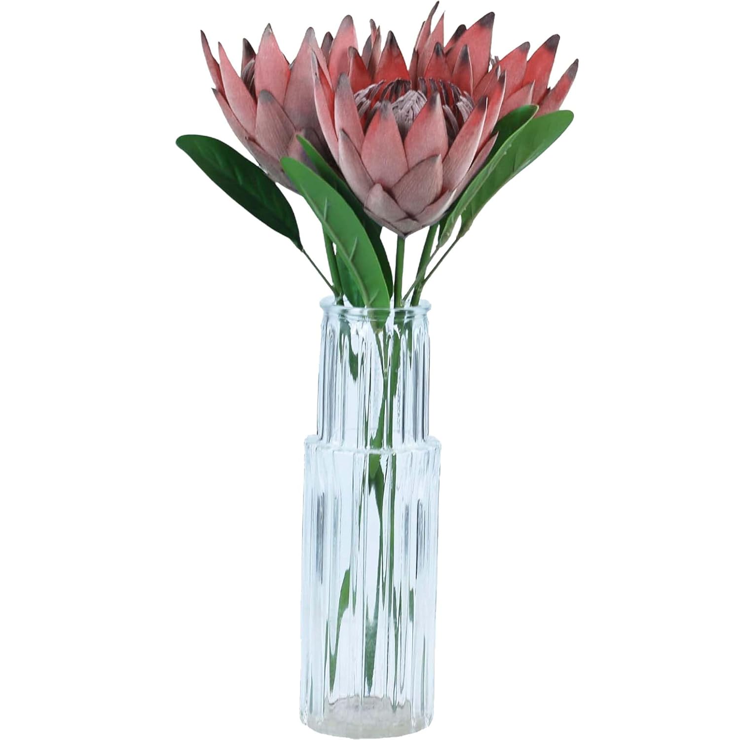Artificial Protea Cynaroides For Flower Arrangements, Faux Silk Bouquet For Table Decoration Centerpieces, Wedding (3 Pieces, Red)