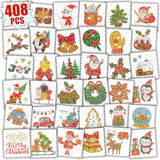 Glitter Kids Tattoos For Christmas Stocking Stuffers, 408 Styles Merry Christmas Party Decorations, Xmas Holiday Party Supplies, Santa Snowman Snowflakes Goodie Bag Fillers