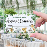 Guess How Many Animal Crackers Baby Shower Game(1 Standing Sign-50 Guessing Cards) Watercolor Woodland Safari Theme Baby Shower Game For Neutral Gender Reveal, Birthday, Christmas