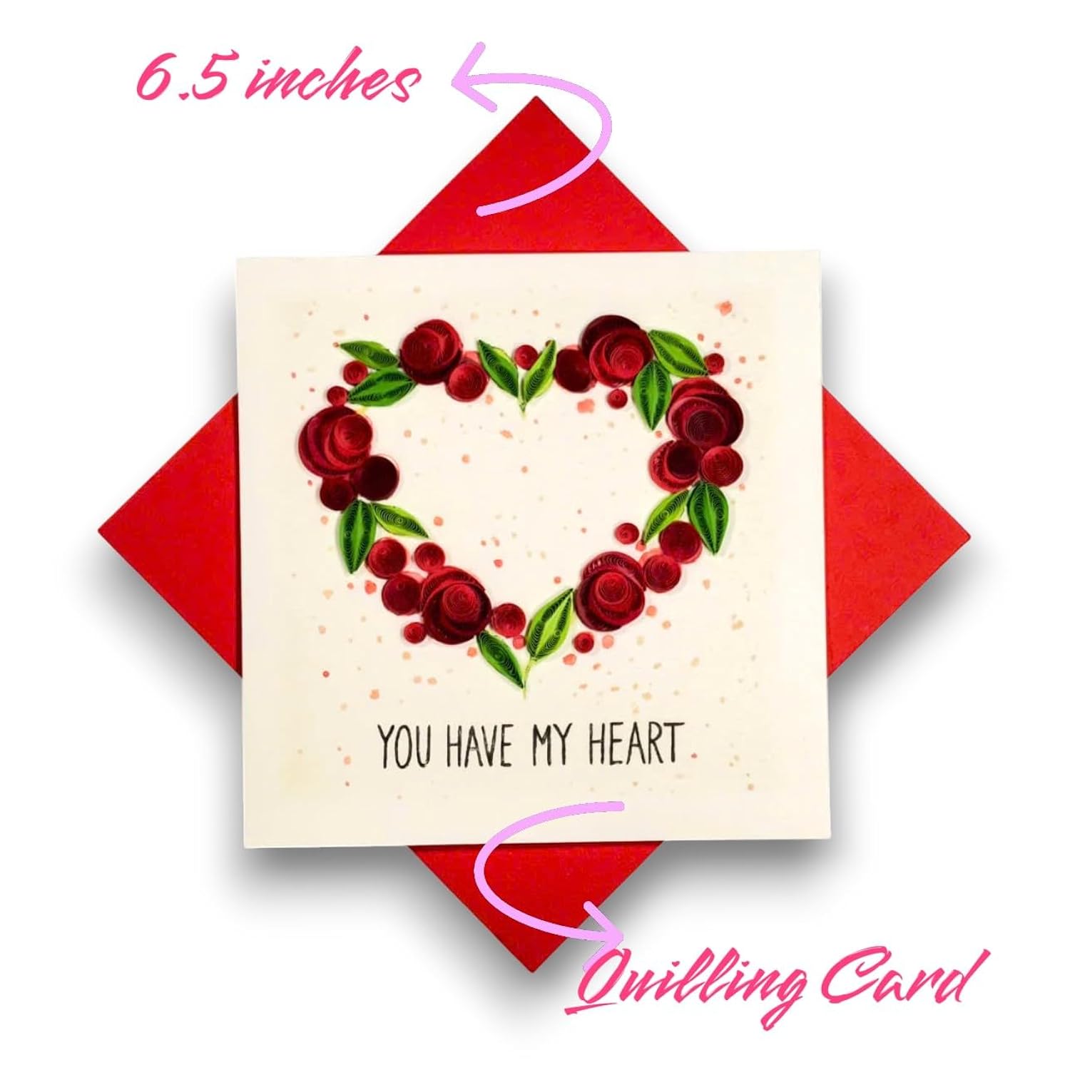 Handmade Love Greeting Card Heart Shaped Rose Quilling Design – Romantic Gift For Her Anniversary Birthday Valentine’S Day Special Occasion Keepsake