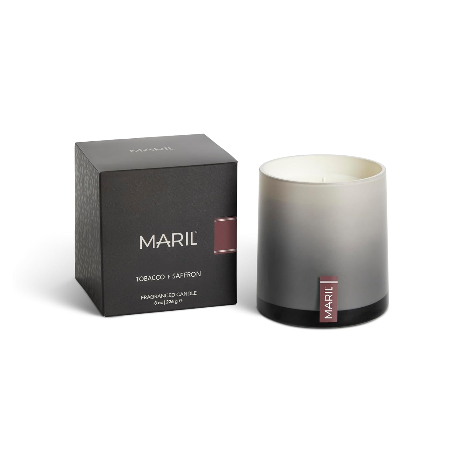 MARIL Collection Scented 8 Ounce Wax and Glass Poured Vessel Candle, Tobacco + Saffron