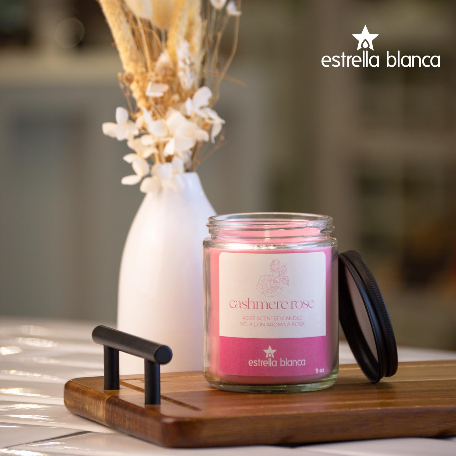 Cashmere Rose Scented Candle, 9Oz Clear Glass Jar, Floral Home Fragrance, Scented Candles For Home, Soy Candles For Home Scent, Candle Gift For Women Men, Home Fragrance Decoration