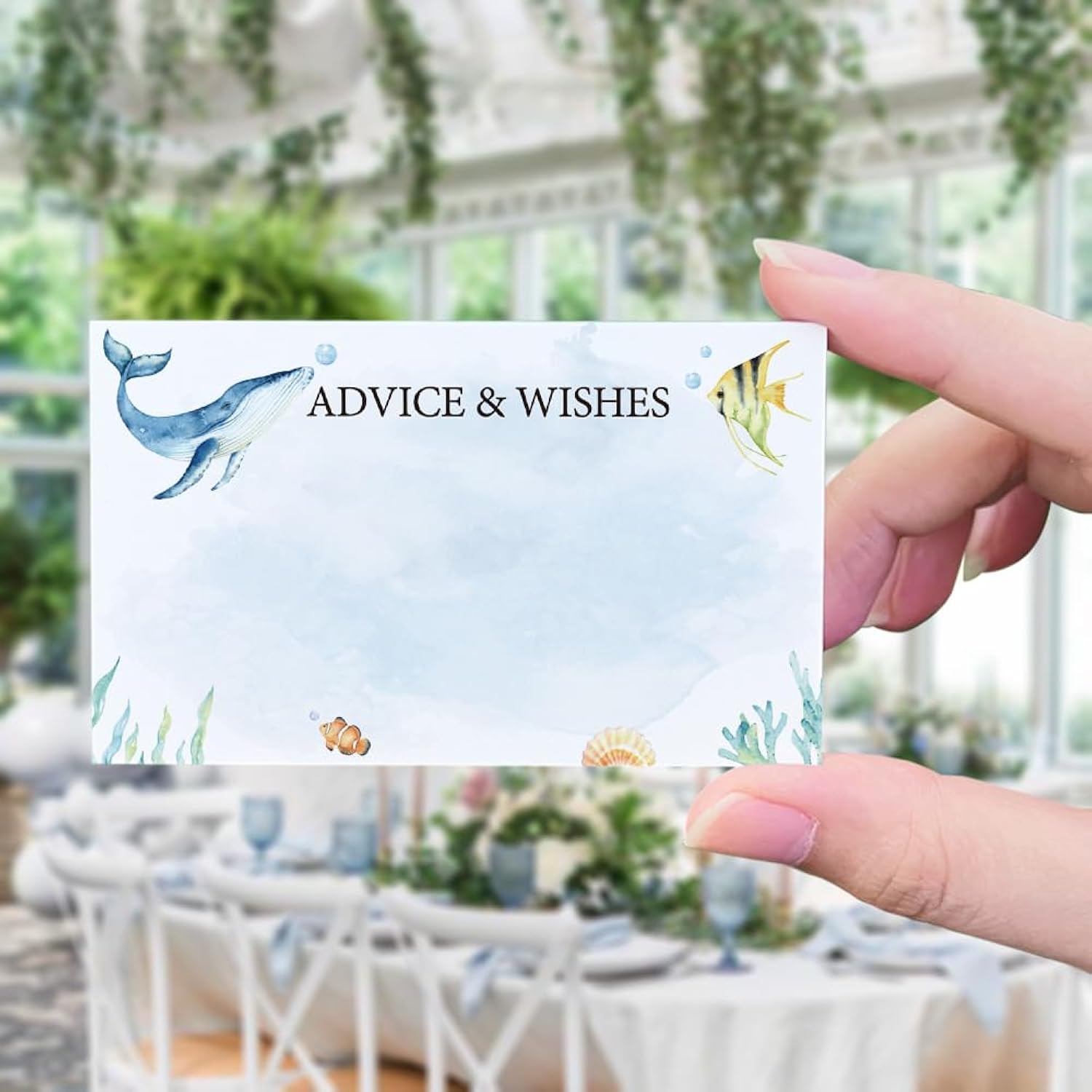 Baby Shower Advice Cards Sign For Parents To Be(1 Standing Sign-50 Guessing Cards) Sea Turtle Seahorse Fish Whale Advice For New Parents Baby Shower, Wishes For Baby Cards Party Activities Game-43