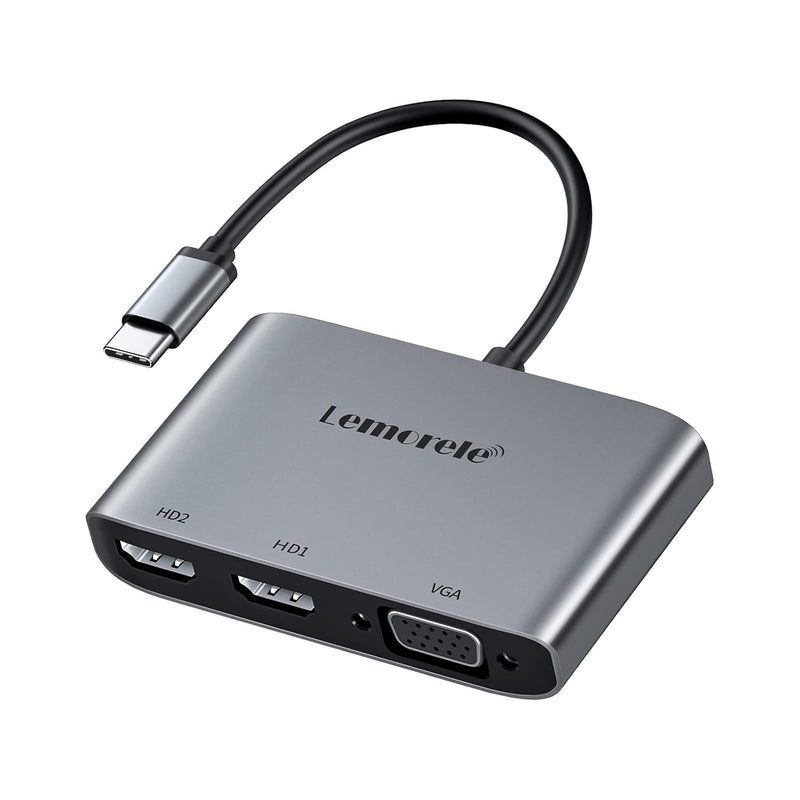 Usb C To Dual Hdmi Vga Adapter, 4 In 1 Type C (Thunderbolt 3) To Vga Hdmi Spli