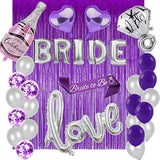 28Pc Bachelorette Party Decorations Kit For Bride To Be, Bridal Shower Decorations, Engagement Party – Balloons, Sash, Foil Backdrop Curtain (Purple)