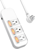 3 Outlet Surge Protector Power Strip 3FT Cord Individual Switches 300J Flat Plug White