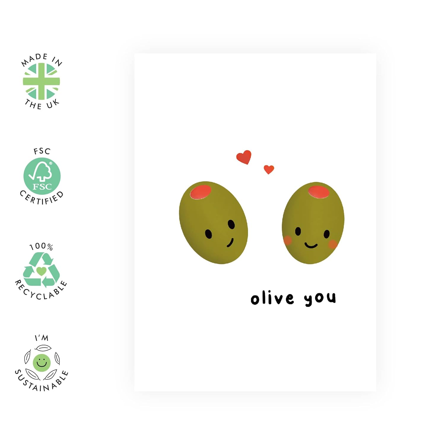 Valentines Day Card - Love Card For Her - Romantic Anniversary Day Card For Him - Olive You - Funny Food Puns - Birthday Card For Boyfriend Girlfriend - I Love You Card - Kids Valentines Day Cards
