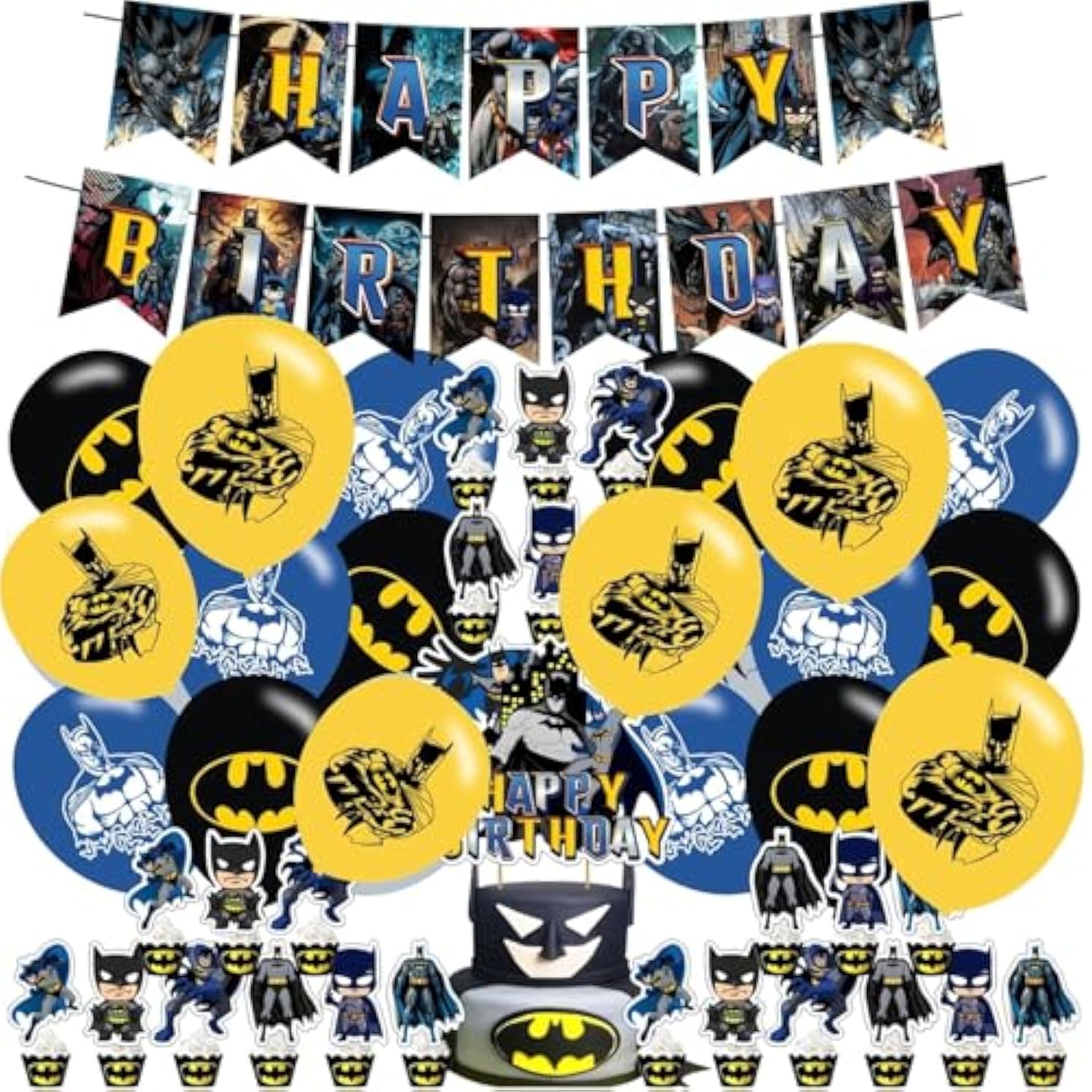 Party Decorations,Birthday Supplies Includes Banner Cake Topper 12 Cupcake Toppers 18 Balloons For Bat Hero Party Decorations