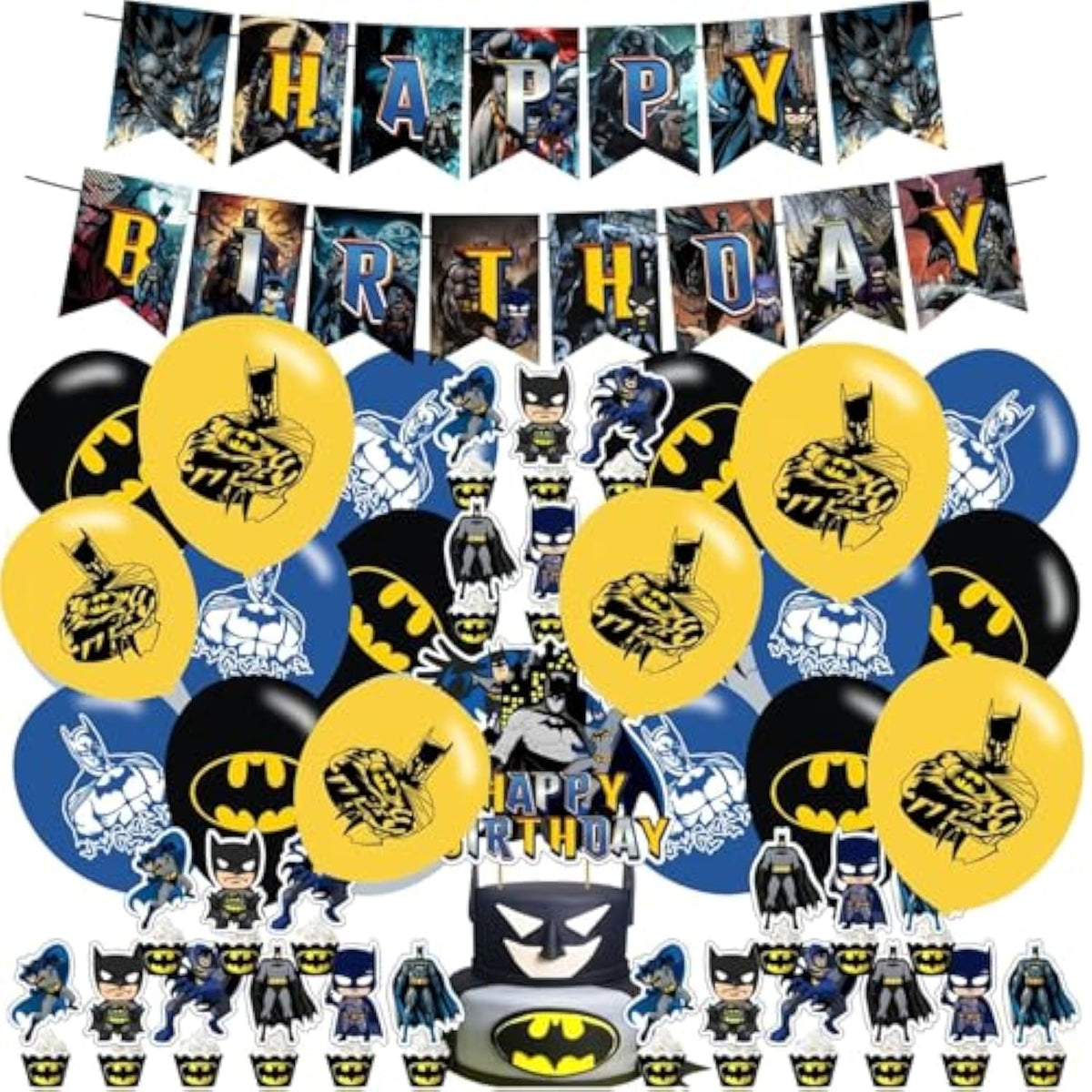 Party Decorations,Birthday Supplies Includes Banner Cake Topper 12 Cupcake Toppers 18 Balloons For Bat Hero Party Decorations