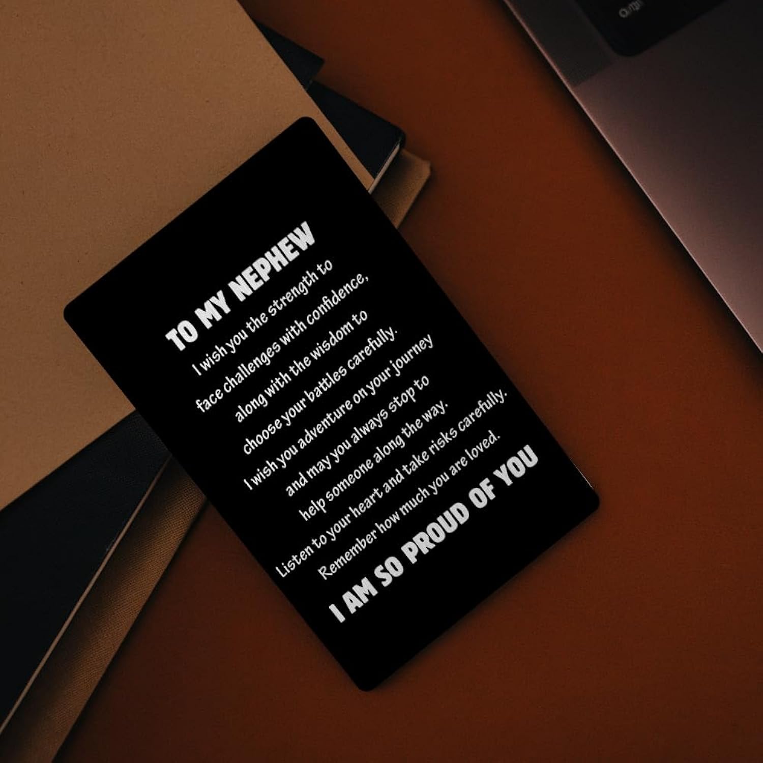 Aelciyue Nephew Gifts From Auntie - Valentines Day Gifts For Nephews Mothers Day Birthday Graduation Gift For Nephew Christmas Gift Valentines Fathers Days Keepsake Black Wallet Greeting Card