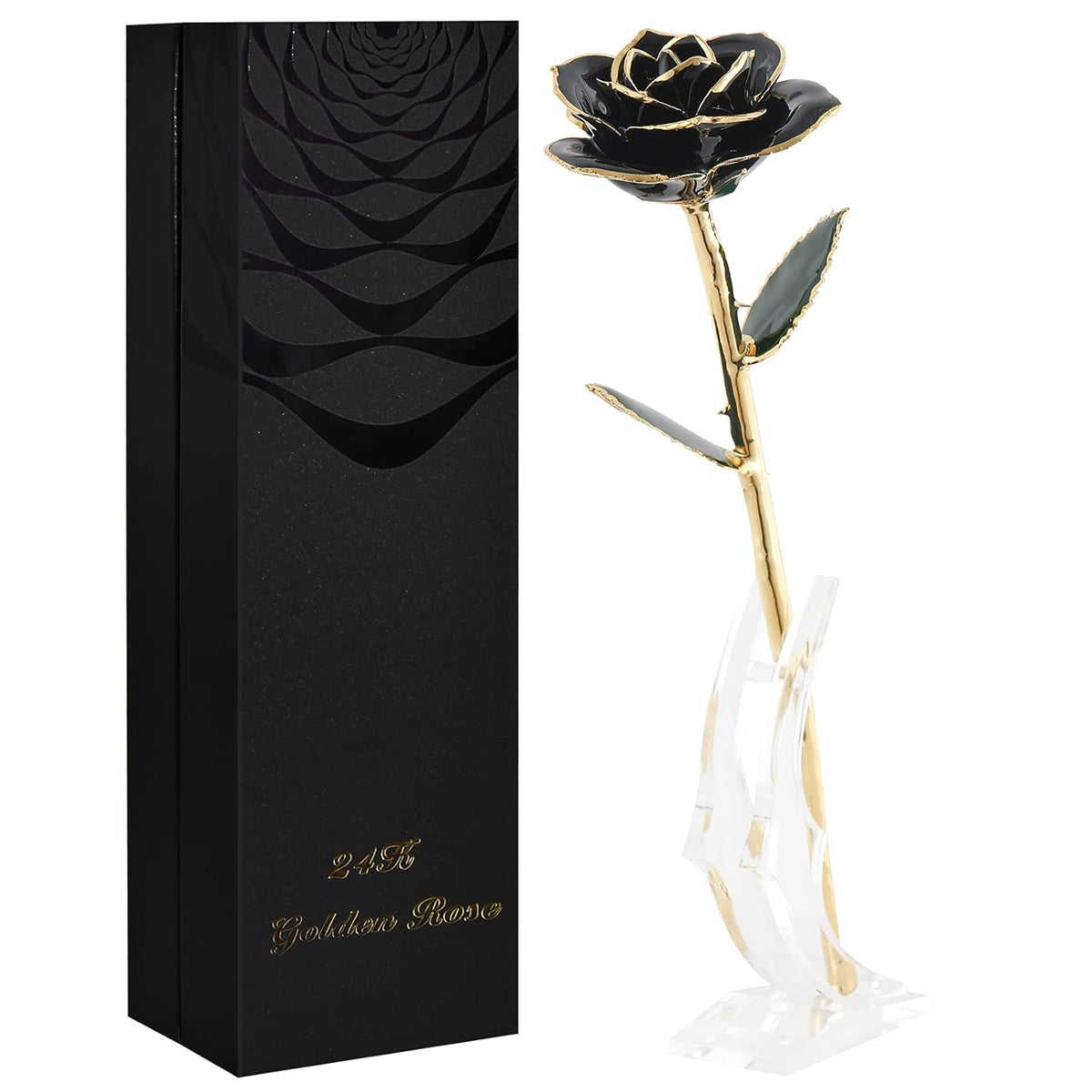 Rose Gifts For Women Forever Black Gold Dipped Rose 24K Gold Plated Eternal Flower Rose Birthsday For Her Mom Women Anniversary Valentines Day Mothers Day