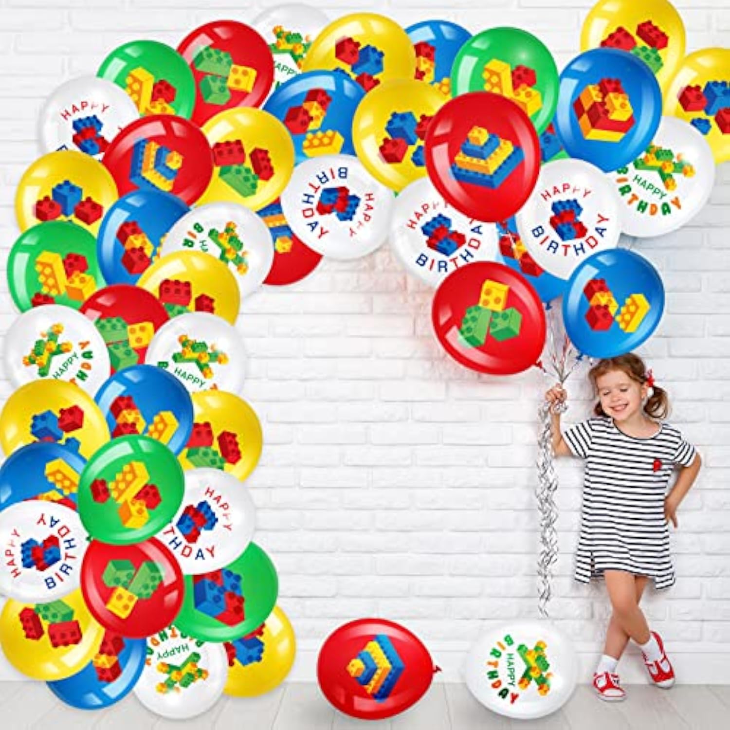 60pcs Building Blocks Themed Balloons Brick Party Decorations for Kids Birthday