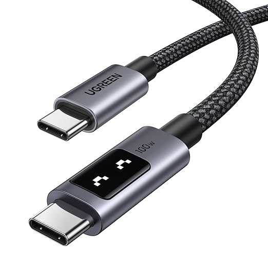 100W USB C to USB C Fast Charging Cable 6.6FT with LED Display for iPhone 17 16 MacBook Galaxy