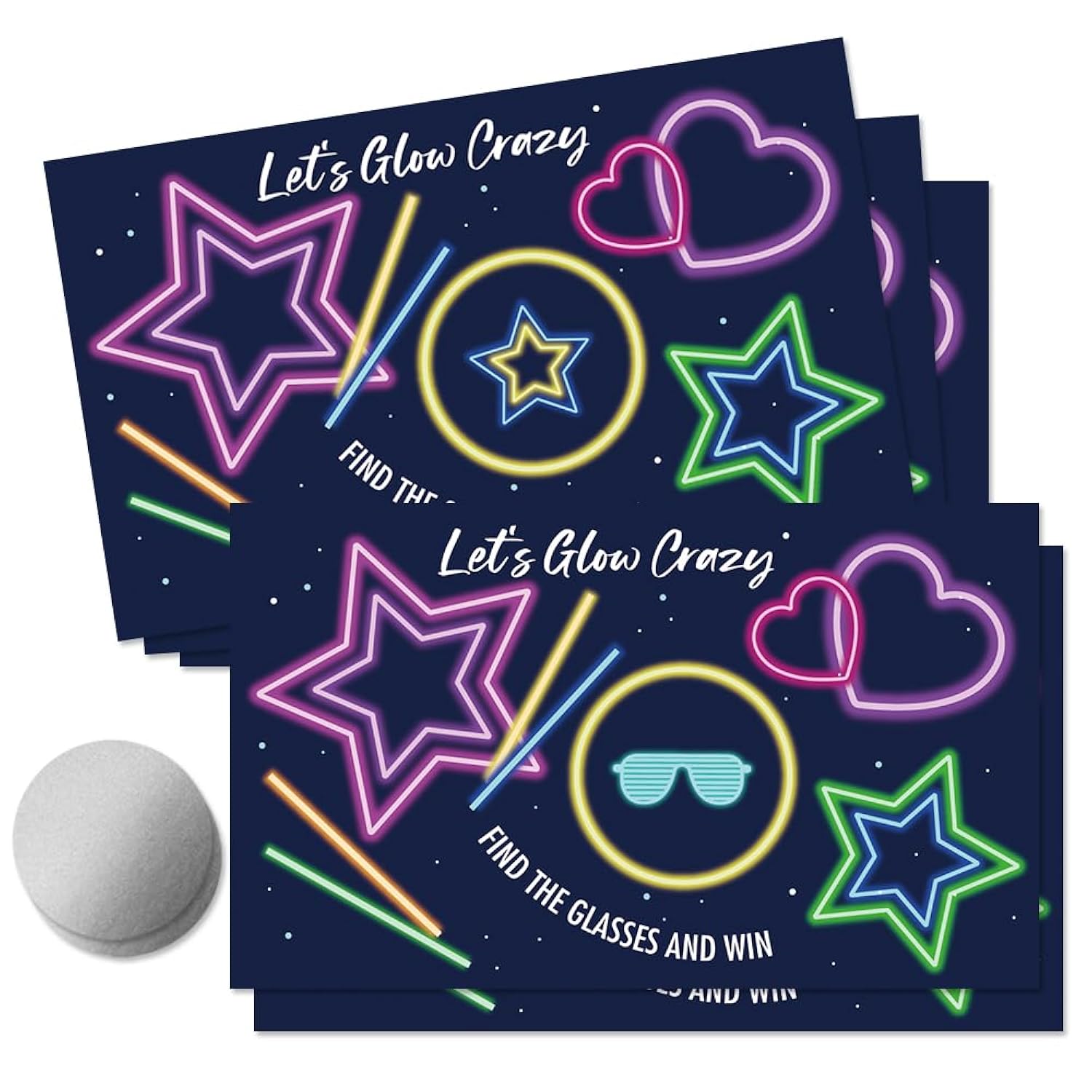 50 Psc Let'S Glow Crazy Scratch Off Game Cards, Scratch Cards For Wedding Birthday Glow Neon Party, Disco Raves Concert Camping Party Supplies, Concert Lottery Group Games Activity