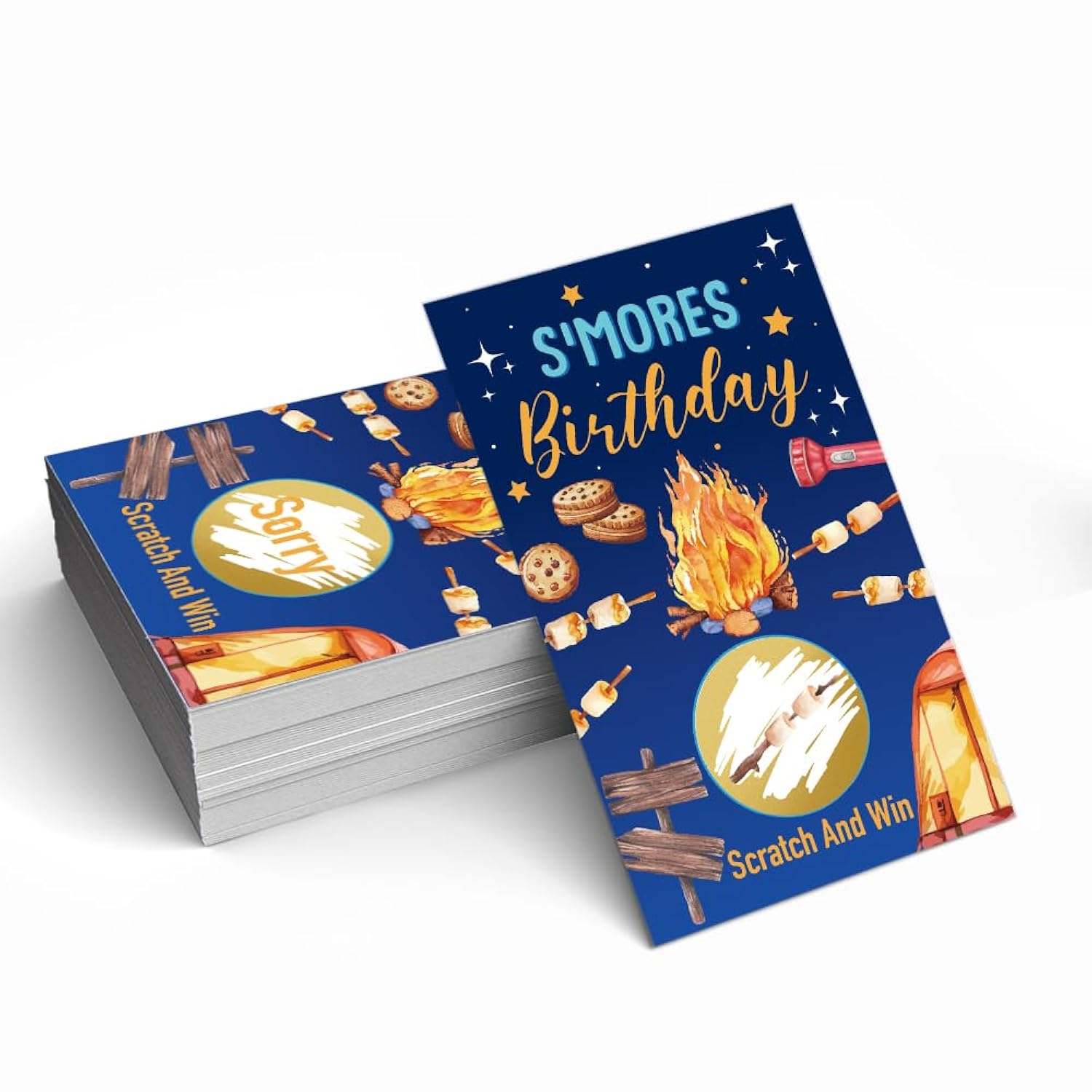 50 Pack S'Mores Birthday Camping Bbq Theme Game Scratch Off Cards, Funny Scratch Cards For Birthday Game, Camping Raffle Tickets For Bonfire Party Lottery Group Games Family Activity