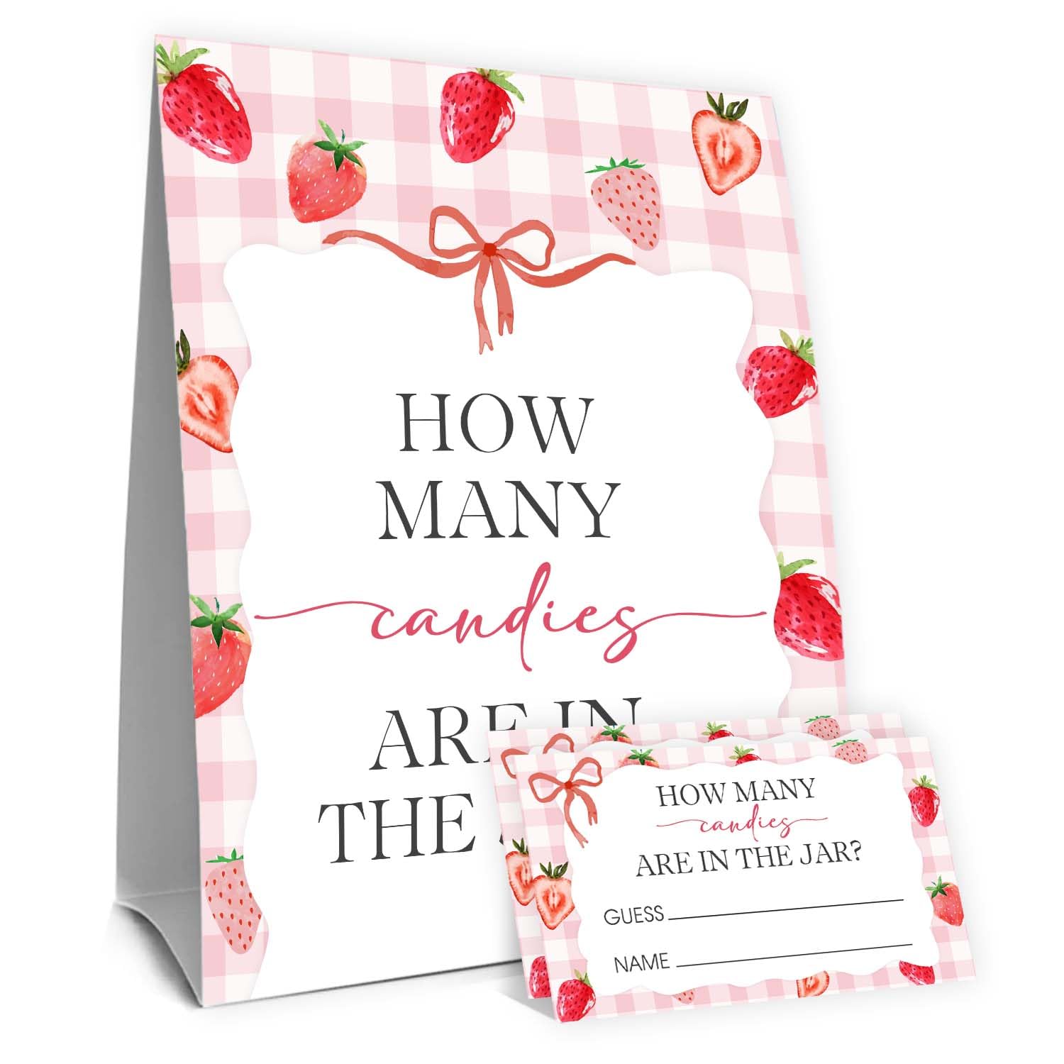 Strawberry Baby Shower Decorations,Strawberry Guess How Many Baby Shower Game,Guess How Many Candies Are In The Jar,Birthday Party Game & Activities 50 Cards And Sign