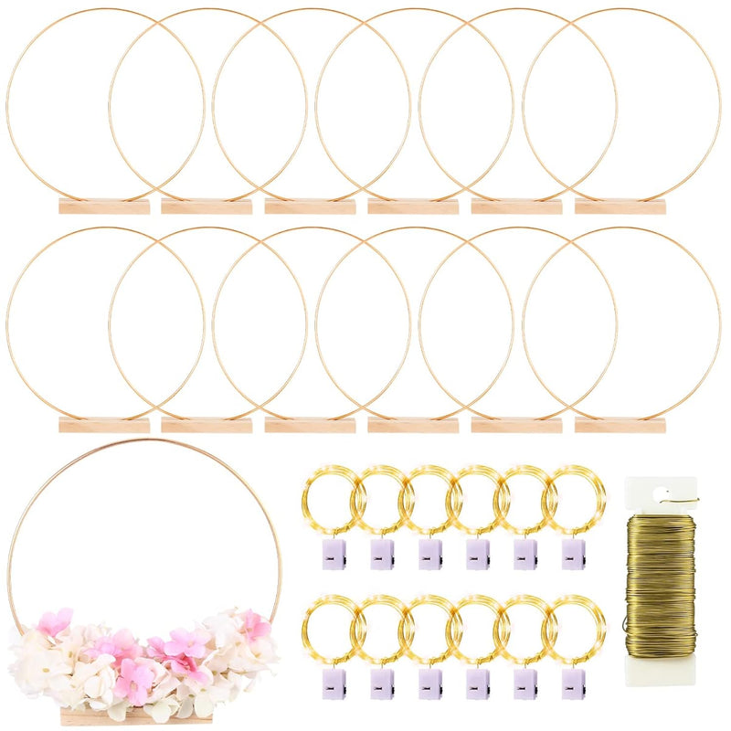 12 Pack Floral Hoop With Stand And Led Fairy Lights 12 Inch Metal Rings For Di