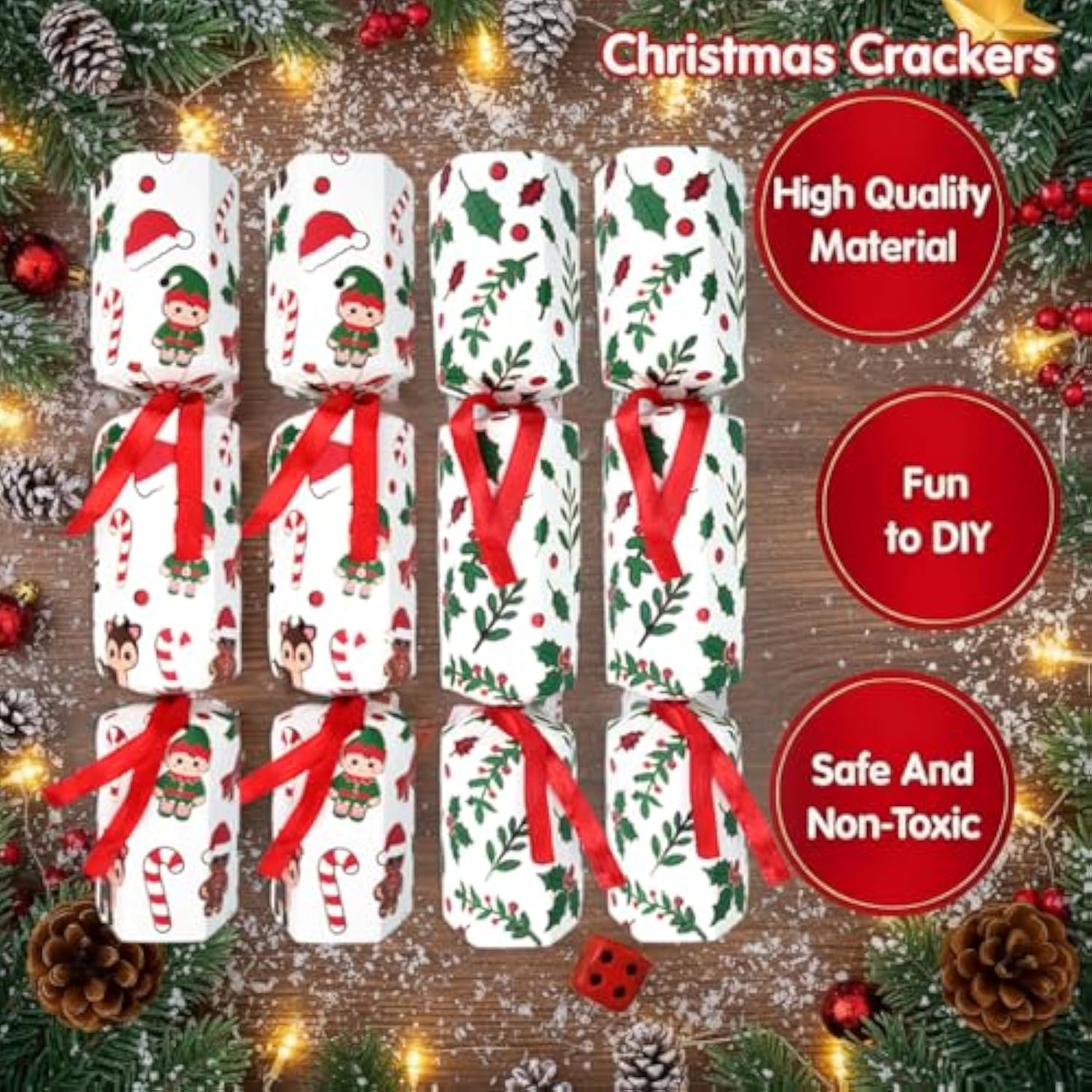 10-Pack Christmas & New Year Table Crackers No-Snap Festive Party Favors
