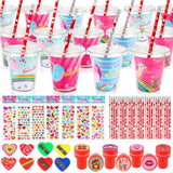 Valentines Day Gifts For Kids - 28 Packs Valentines Stationery With Cards And Cups, Valentines Gift Exchange Classroom Prize Rewards Party Favors Toys