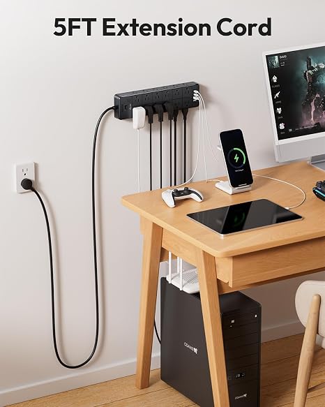 Large 24 Outlet Surge Protector Power Strip 5FT Extension Cord 4000 Joules