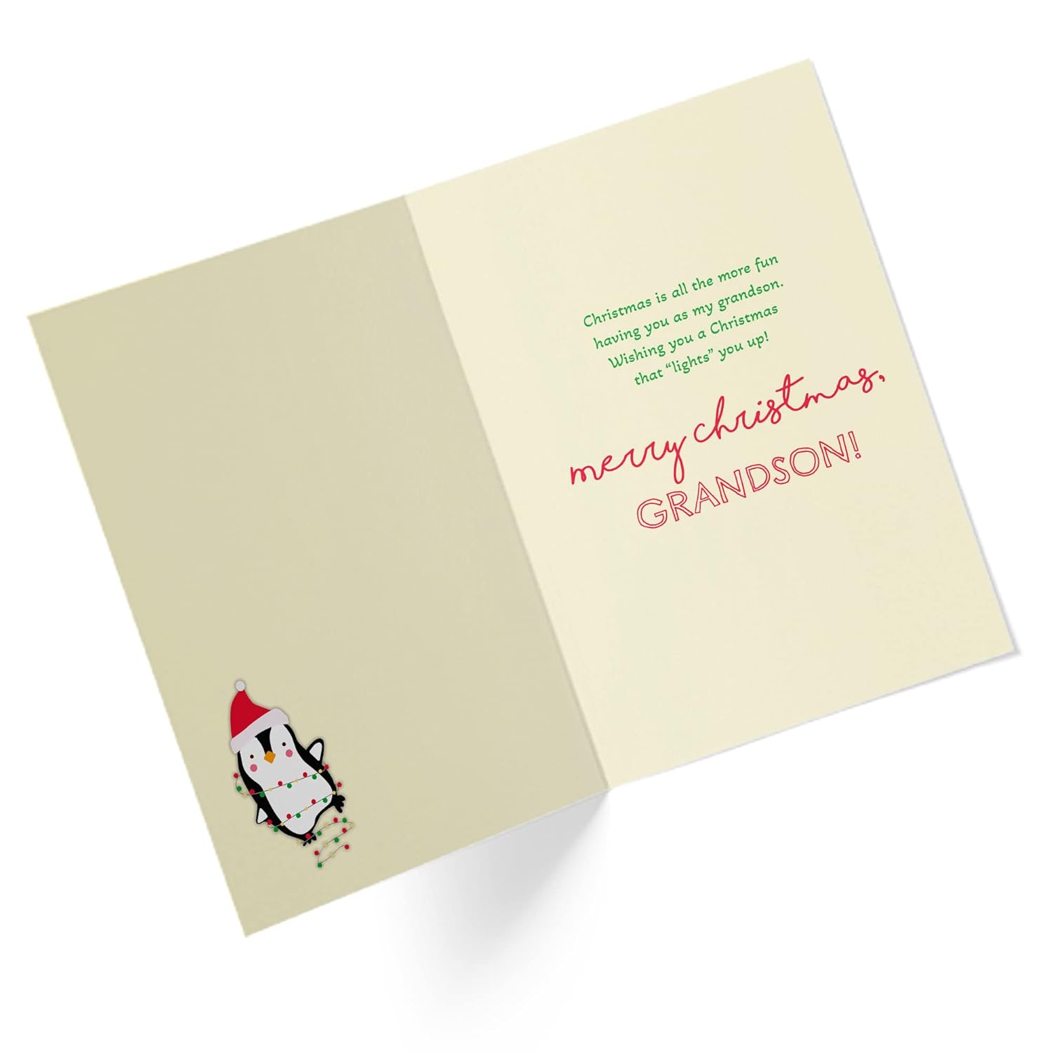 Christmas Card For Grandson Child | Penguin | Your Purchase Helps Animals In Need | 5”X7.5” | Single Christmas Card With Envelope | Female Owned Small Business | Usa | Xmasgrason1