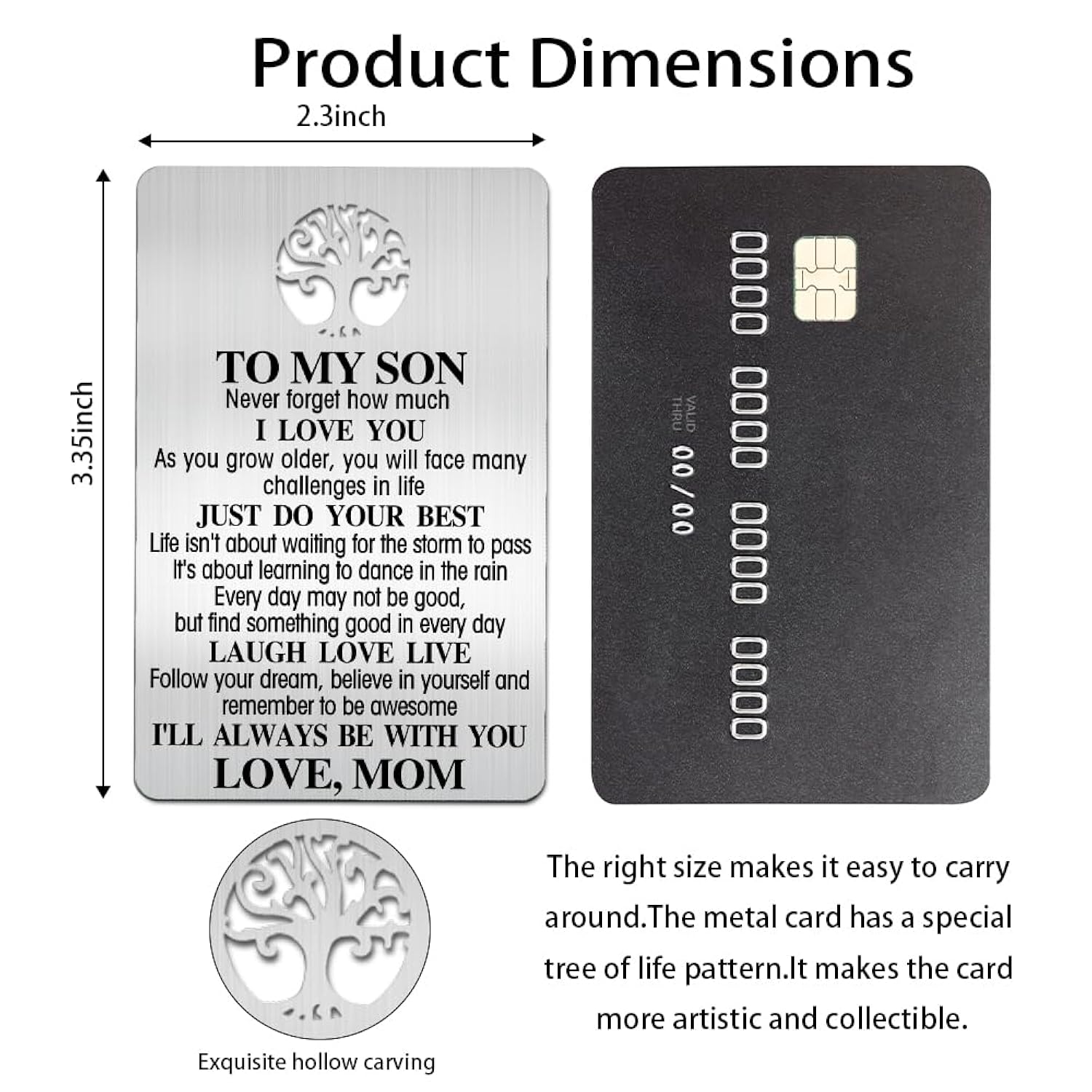 To My Son Wallet Card, Engraved Metal Wallet Insert Card Love Note From Mom, Gifts For Son With Inspirational Quote, Coming Of Age Back To School Graduation Birthday Wedding Deployment Gifts