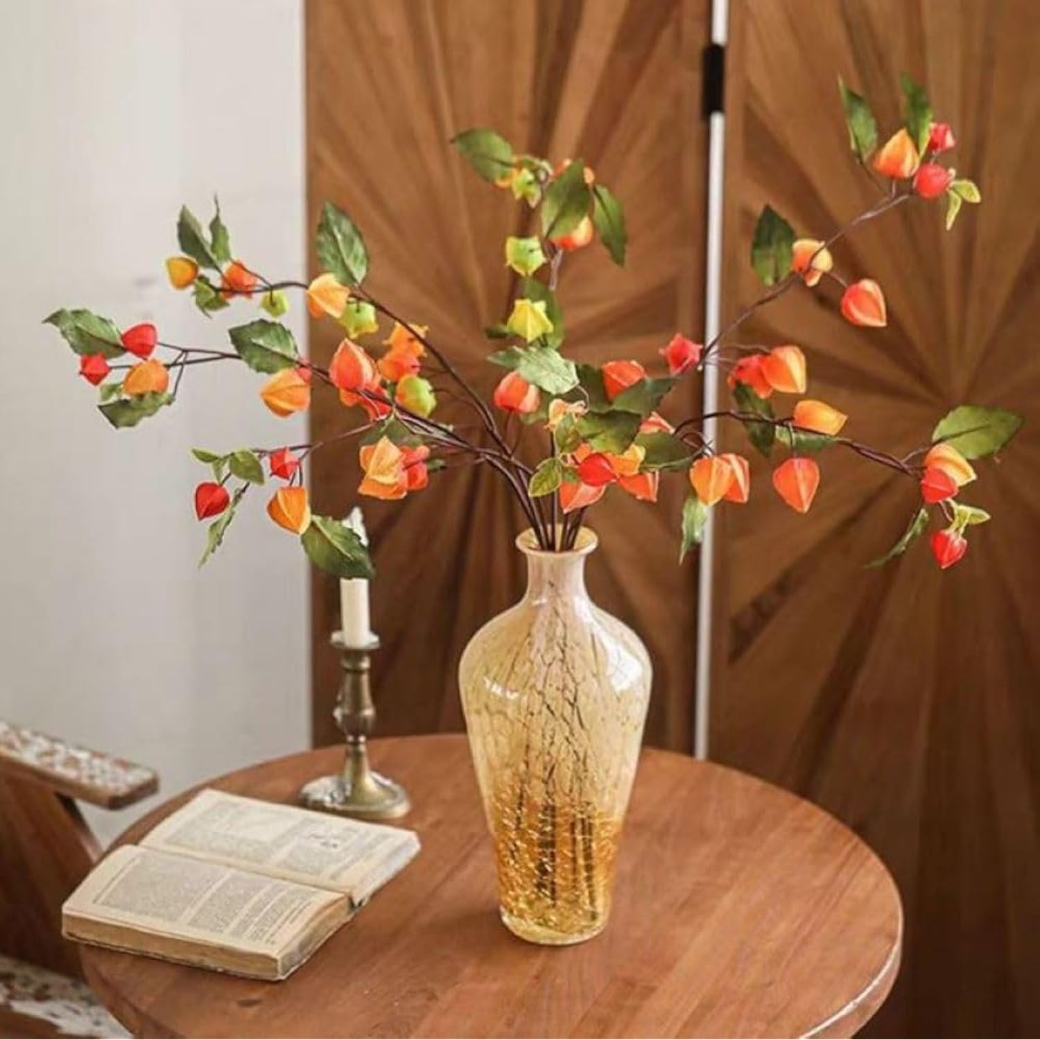 Artificial Plant Lantern Flowers, 3 Bouquets Of 34.25 Inch High Lantern Flowers For Home, Patio, Garden, Balcony, Wedding, Party, Holiday Decoration (Orange Red)