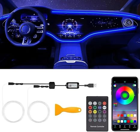 Interior Car LED Strip Lights RGB Ambient Lighting Kit with APP Remote Control Fiber Optic Music Sync