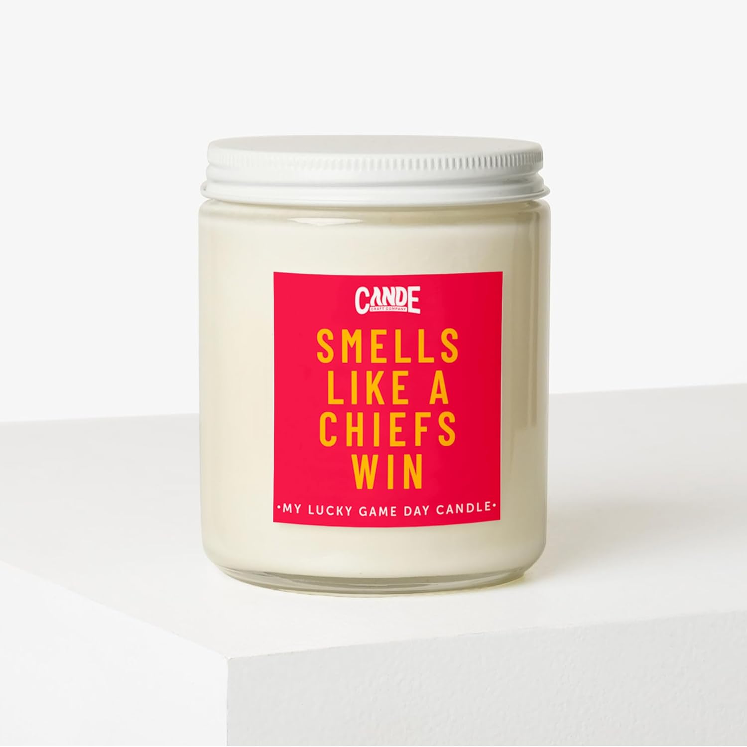 Candecraftco Smells Like A Chiefs Win – Scented Candle, 9Oz Jar – Bold Game Day Vibes, Funny Gift For Football Fans – Bourbon Vanilla