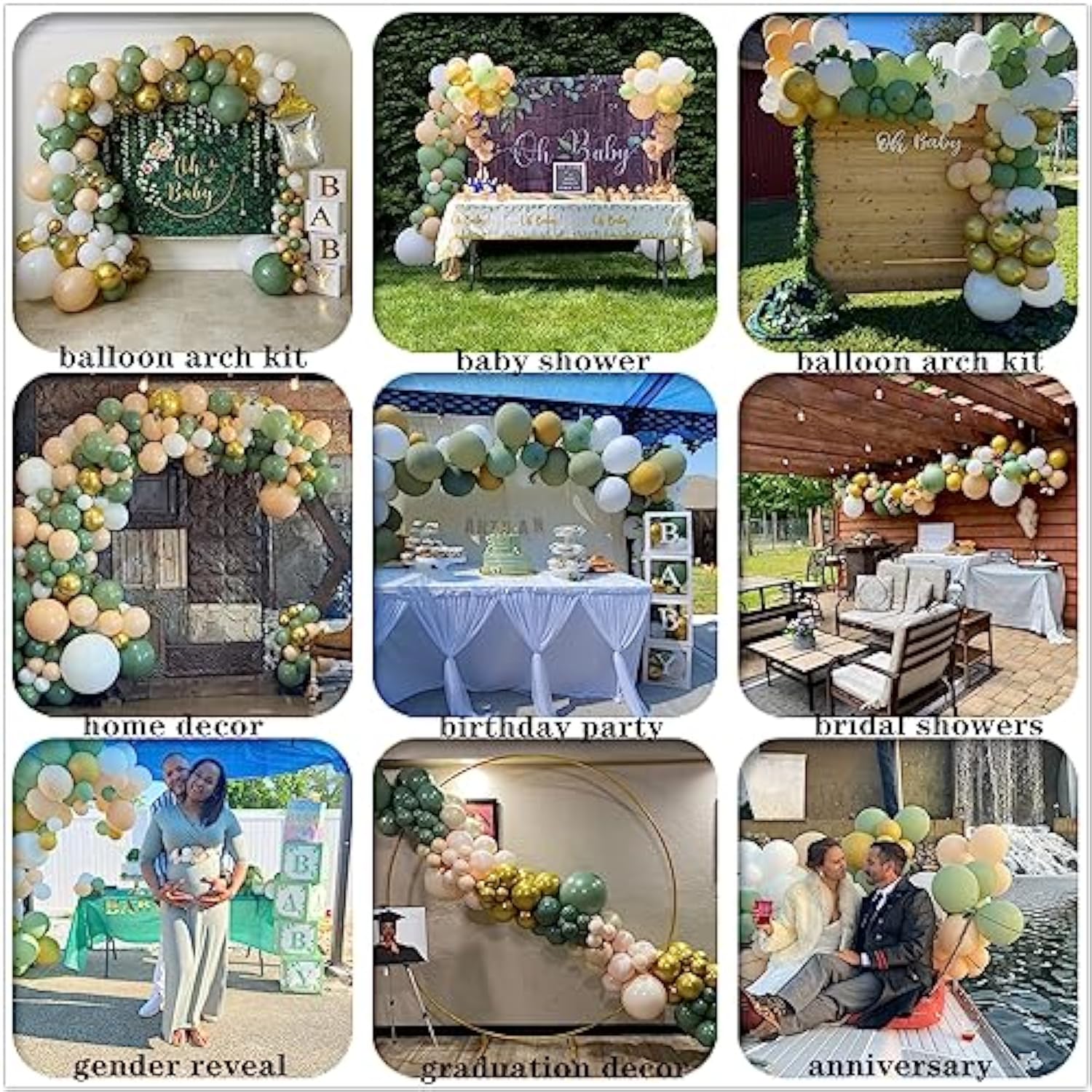 Sage Green Balloon Garland Arch Kit - 124Pcs Oh Baby Shower Balloon Garland, Retro Olive Green,Peach White And Gold Latex Balloons Arch Kit For Baby Shower,Jungle Birthday,Bridal Shower Decorations
