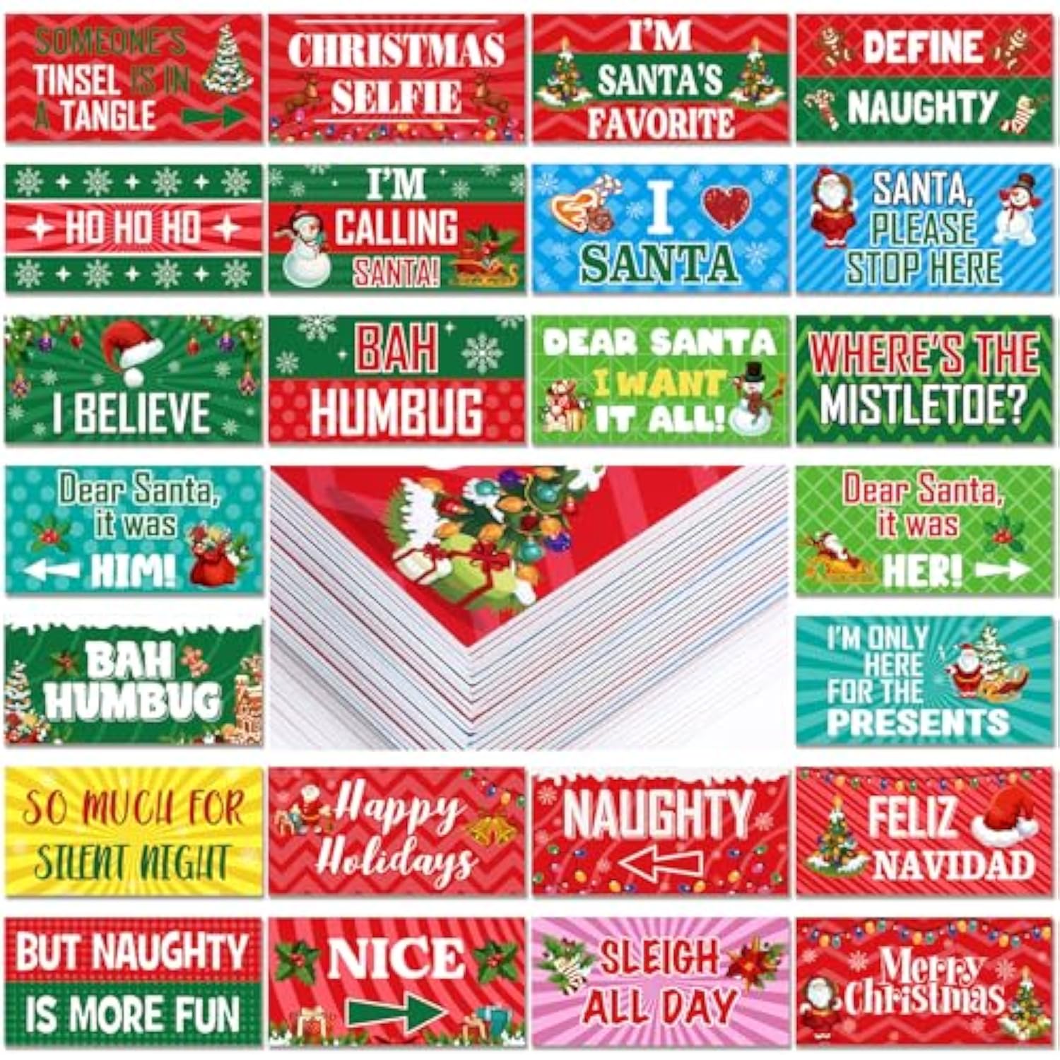 24 Designs Christmas Photo Booth Props Double Sided 11X5.51'' Red And Green Christmas Props For Photoshoot Photo Booth Decoration Waterproof Selfie Signs Pvc For Xmas Party Supplies