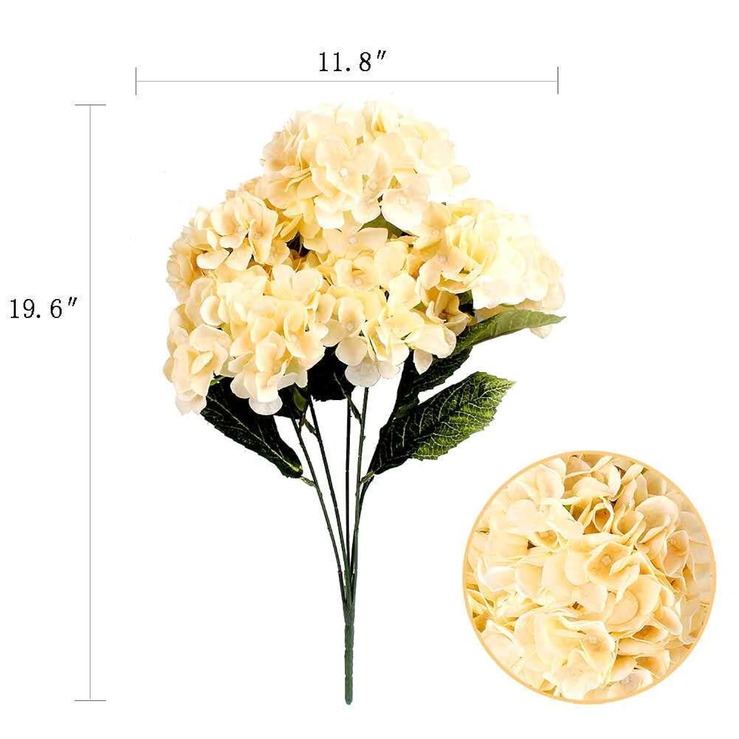 Artificial Flowers Silk Hydrangea Flowers With 5 Big Heads Fake Flower Bunch Bouquet For Home Wedding Party Decor Diy (Champagne?5 Flower Heads)