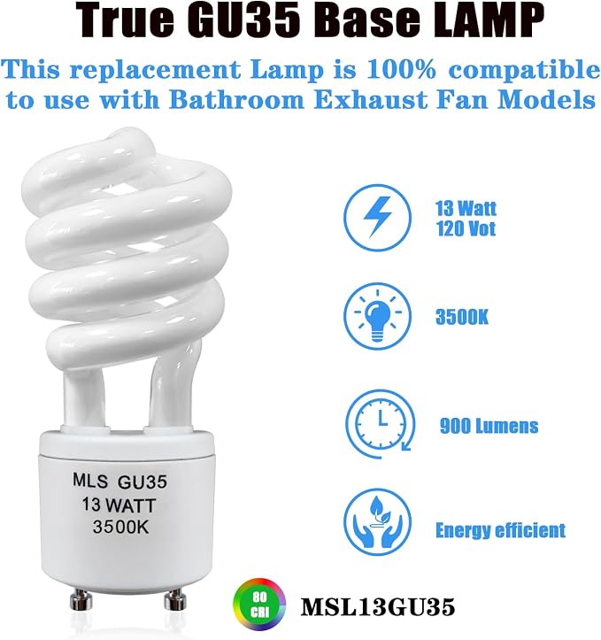 GU35 Light Bulbs 2 Pack for Panasonic VQL5 Exhaust Fans 13W 3500K Natural White 900 Lumens