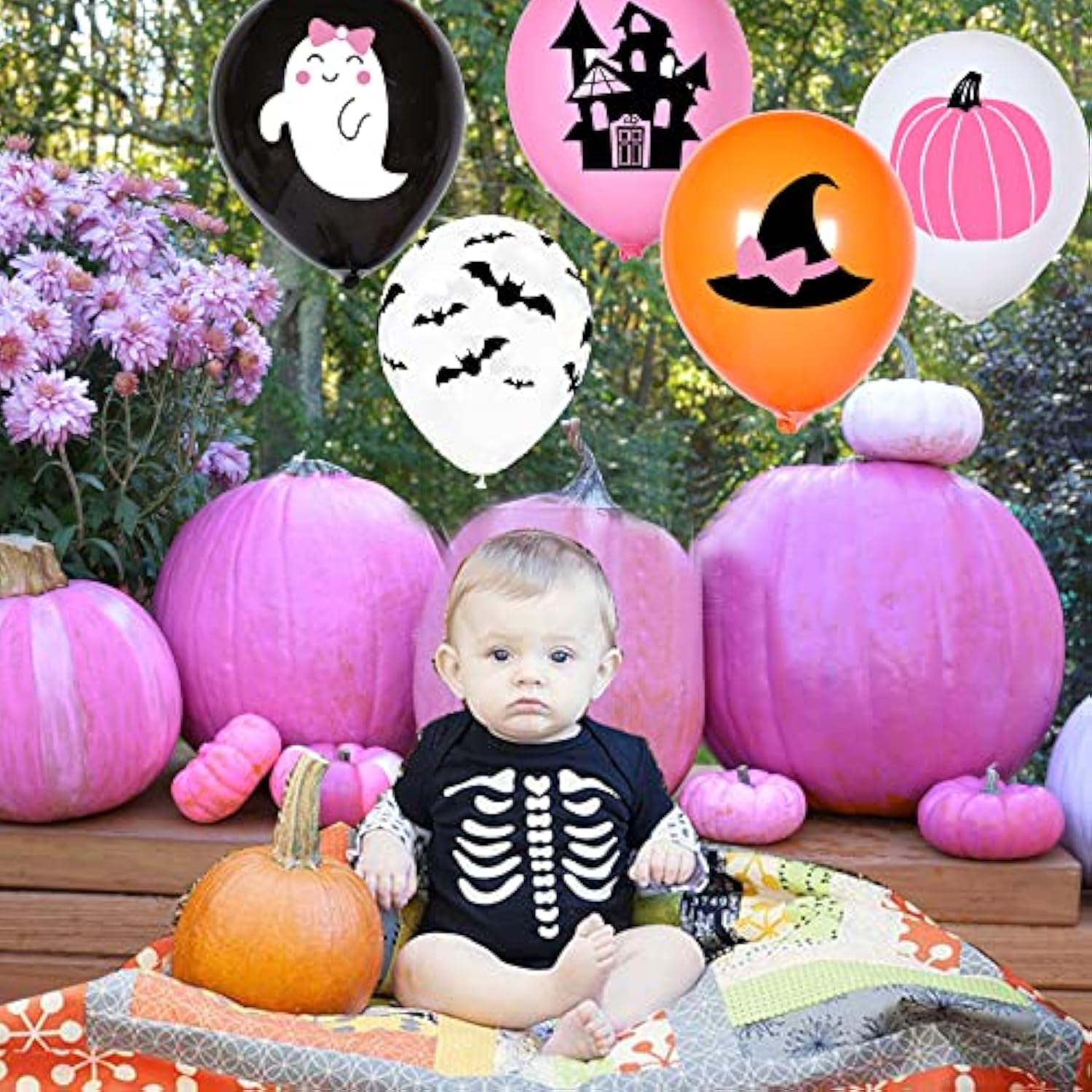 50pcs Halloween Pink Balloons Set Boo Foil Ghost Latex Balloons Party Birthday Decorations
