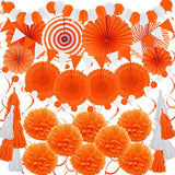Party Decorations, 41 Pcs Orange Papar Fans Pompoms Garlands String Tissue Paper Tassel For Halloween New Years Spring Festival Wedding Birthday Party