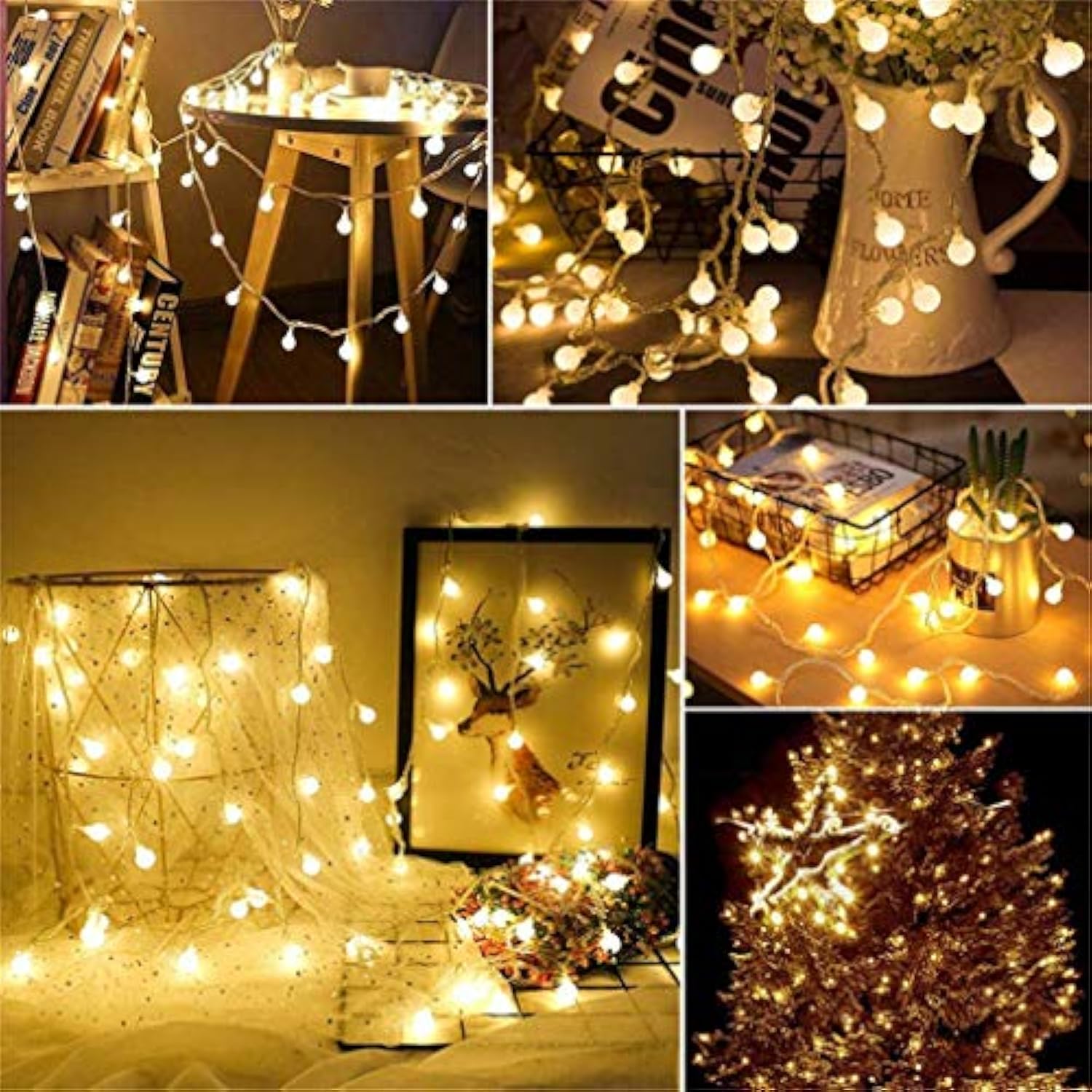 Plug In Led String Lights, 16Ft/5M 50 Led Bulb Warm White Globe Fairy Lights For Holiday/Christmas/Wedding/Party Indoor