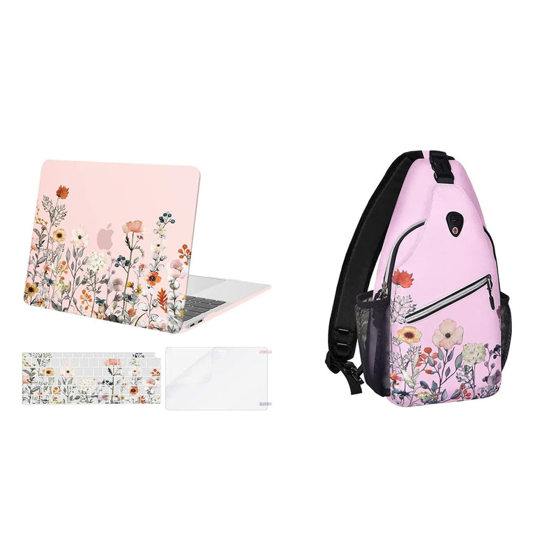 MOSISO Garden Flowers Sling Backpack&Compatible with MacBook Air 13 inch Case